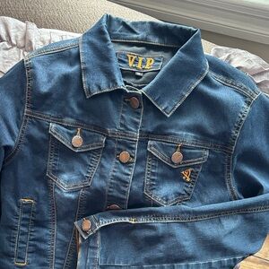 VIP Blue Denim Jacket with Gold Accents